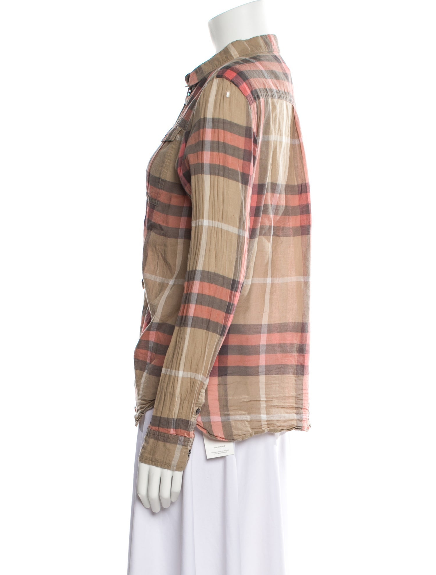 Burberry Brit Plaid Print Long Sleeve Button-Up Top